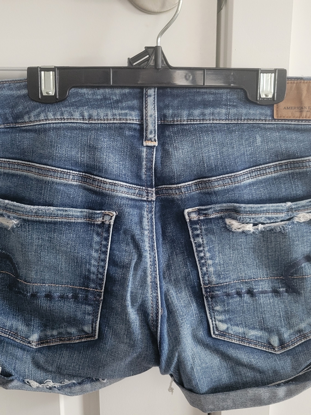 American Eagle Outfitters Distressed Dark Blue Denim Jean Shorts - Picture 2 of 3